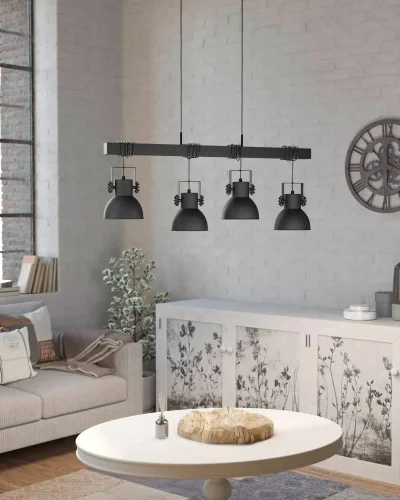 Светильник подвесной Ширебрук (Shirebrook) 43726 Eglo чёрный на 4 лампы, основание чёрное в стиле лофт современный фото 2