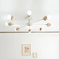 Люстра на штанге JX D90 White 204243-26 ImperiumLoft бежевая коричневая на 8 ламп, основание белое в стиле современный 