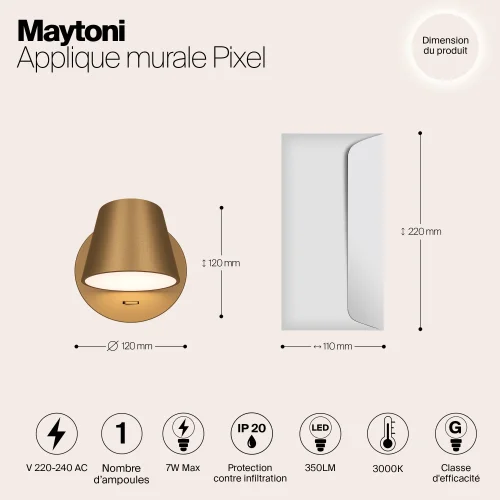 Бра с выключателем LED Pixel MOD421WL-L6BS3K Maytoni латунь на 1 лампу, основание латунь в стиле фото 8