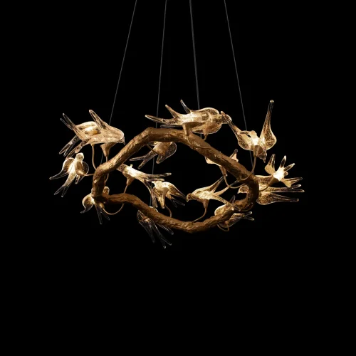 Люстра подвесная LED Voa 10378/800 LOFT IT прозрачная на 16 ламп, основание античное бронза в стиле современный флористика арт-деко птички ветви фото 8