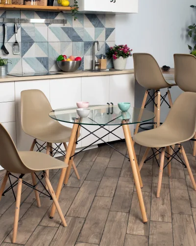 Стол круглый EAMES DSW NEW D=80, стеклянный на деревянных ножках УТ000039068 Stool Group столешница прозрачная из стекло фото 8
