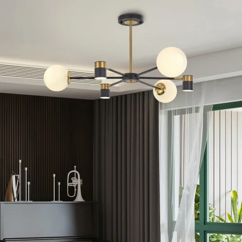 Люстра на штанге LED Ferrara-71040 274802/6 BK/GD Arte Milano белая на 6 ламп, основание чёрное в стиле современный фото 8