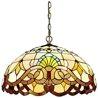Люстра подвесная Тиффани 830-806-03 Velante разноцветная на 3 лампы, основание коричневое бронзовое в стиле тиффани орнамент цветы
