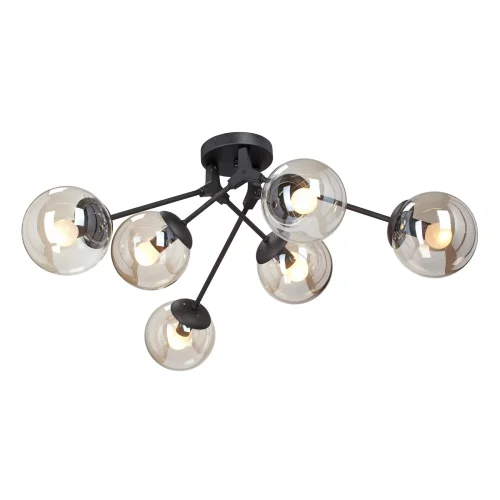 Люстра потолочная V4323-1/6PL Vitaluce янтарная на 6 ламп, основание чёрное в стиле арт-деко шар