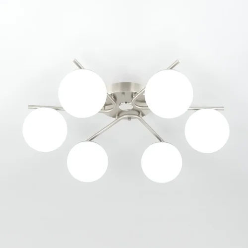 Люстра потолочная LED с пультом Адам CL228A161 Citilux белая на 6 ламп, основание матовое хром в стиле современный молекула шар яндекс алиса с пультом фото 2