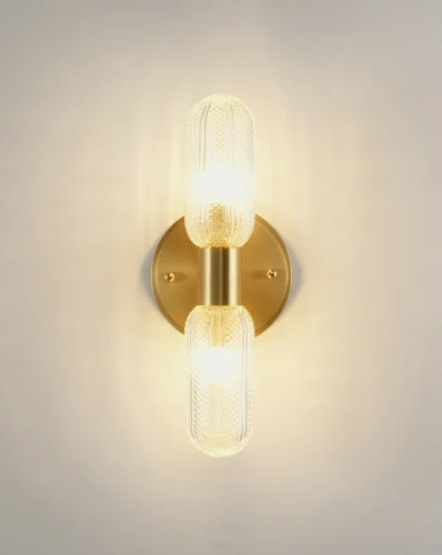 Бра Brass V11018-2W Moderli прозрачный на 2 лампы, основание золотое латунь в стиле современный американский фото 2