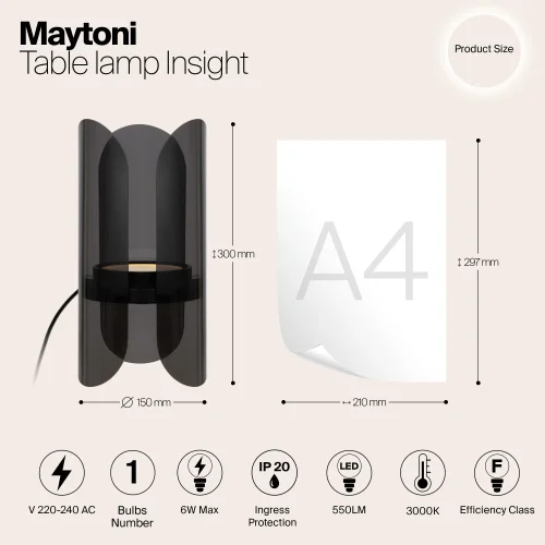 Настольная лампа LED Insight MOD416TL-L6BR3K Maytoni серая чёрная на 1 лампу, основание чёрное металл в стиле арт-деко фото 3