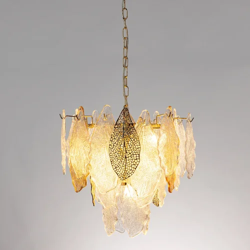 Люстра подвесная Felicita A4080LM-6GO Arte Lamp прозрачная янтарная на 6 ламп, основание золотое в стиле современный флористика  фото 2