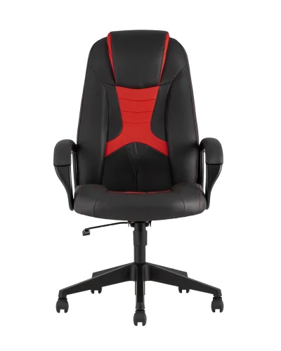 Кресло игровое TopChairs  ST-CYBER 8 RED  (Спинка и сиденье комбо ткань/экокожа, цвет черный/красный УТ000034843 Stool Group, красный/экокожа, ножки/металл/чёрный, размеры - ****655*770 фото 2