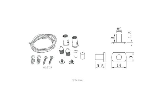 Подвесной комплект для магнитного шинопровода (2 шт.) CLT 0.206 01 Crystal Lux чёрный в стиле современный для светильников серии Укс5 (Ux5) ux5 узкий магнитный двусторонний фото 2