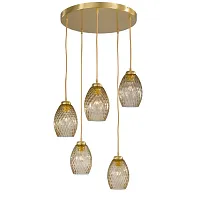 Светильник подвесной L 10033/5 Reccagni Angelo янтарный 5 ламп, основание матовое золото в стиле классический современный выдувное