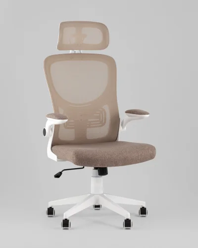 Кресло офисное TopChairs Airone, бежевый, в ткани УТ000040351 Stool Group, бежевый/текстиль сетка, ножки/металл/белый, размеры - *1250****