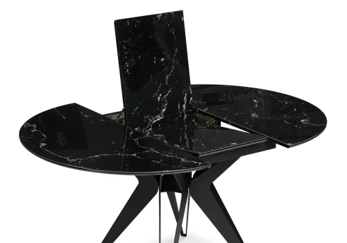 Стеклянный стол Рикла 110(150)х110х76 черный мрамор / черный 553566 Woodville столешница чёрная из стекло фото 6