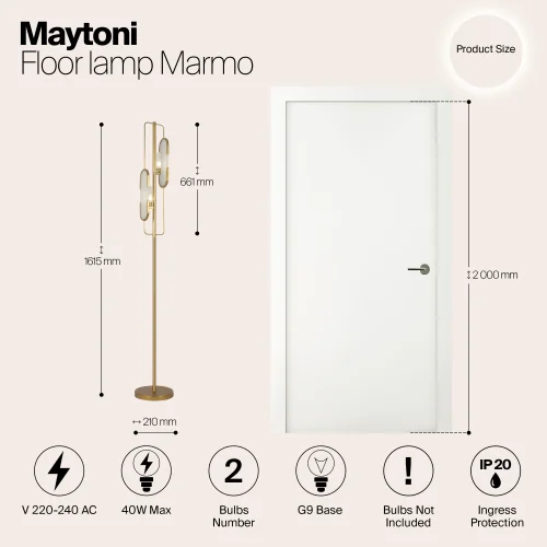 Торшер Marmo MOD099FL-02G Maytoni белый на 2 лампы, основание золотое в стиле арт-деко фото 6