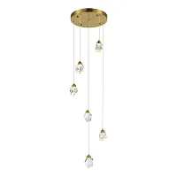 Светильник подвесной LED Cascato SL6114.203.06 ST-Luce прозрачный 6 ламп, основание золотое в стиле современный каскад
