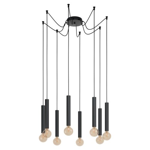 Светильник подвесной Cortenova 98083 Eglo без плафона 8 ламп, основание чёрное в стиле современный каскад трубочки