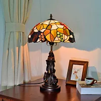 Настольная лампа Тиффани Autumn OFT882 Tiffany Lighting коричневая разноцветная 1 лампа, основание коричневое металл в стиле тиффани цветы виноград