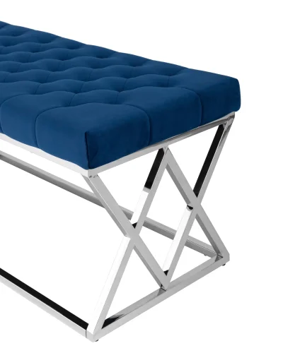 Банкетка-скамейка ИНСИГНИЯ, вельвет синий, сталь серебро УТ000001484 Stool Group на 1 , основание в стиле фото 2