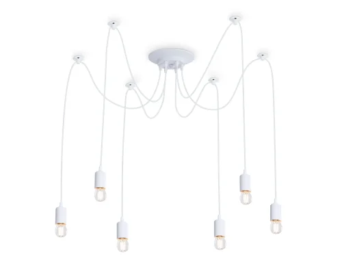 Светильник подвесной TR8177 Ambrella light без плафона 6 ламп, основание белое в стиле лофт паук