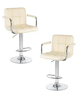 Стул барный набор 2 шт. SET-2 5011-LM KRUGER ARM, цвет сиденья кремовый, цвет основания хром Dobrin, /экокожа, ножки/металл/хром, размеры - 920*1130***515*490