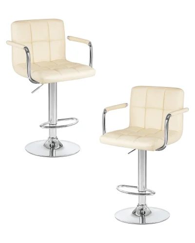 Стул барный набор 2 шт. SET-2 5011-LM KRUGER ARM, цвет сиденья кремовый, цвет основания хром Dobrin, /экокожа, ножки/металл/хром, размеры - 920*1130***515*490