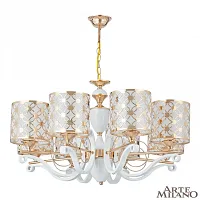 Люстра подвесная Florentia-3097 303097/8 Wh/Gd Arte Milano белая золотая на 8 ламп, основание золотое в стиле современный арт-деко 