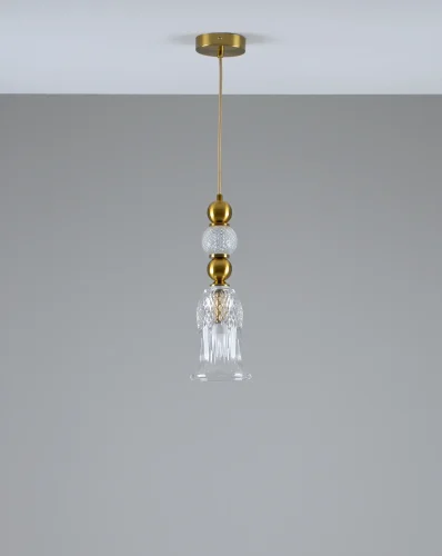 Светильник подвесной Glassy V10908-P Moderli прозрачный 1 лампа, основание золотое в стиле современный выдувное фото 2