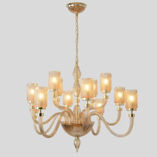 Люстра подвесная SILVESTRO SP12 AMBER Crystal Lux золотая янтарная на 12 ламп, основание золотое янтарное в стиле классический фото 6
