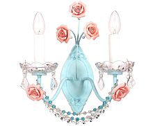 Бра Fiori di rose W186.2 Lucia Tucci без плафона на 2 лампы, основание голубое розовое в стиле прованс флористика 