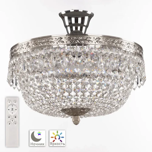 Люстра потолочная LED с пультом хрустальная 19011/35IV/LED-DIM Ni Bohemia Ivele Crystal прозрачная на 1 лампа, основание никель в стиле классический с пультом sp