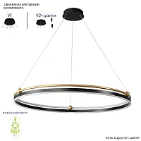 Люстра подвесная LED с пультом FERNANDO SP88W LED BLACK/GOLD Crystal Lux золотая чёрная на 1 лампа, основание чёрное в стиле современный кольца с пультом