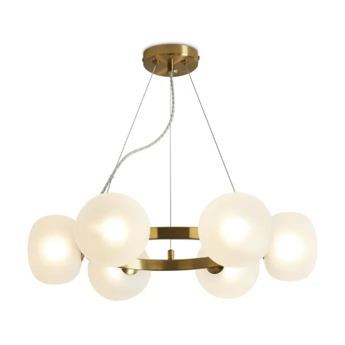 Люстра подвесная Donuts FR5444PL-06BS Freya белая на 6 ламп, основание латунь в стиле современный арт-деко молекула шар