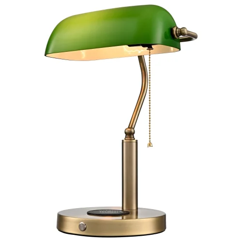 Настольная лампа офисная 323-504-01 Velante зелёная на 1 лампу, основание бронзовое металл в стиле винтаж классический зелёная лампа