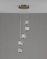 Светильник подвесной LED Prismique V11713-PL Moderli прозрачный на 5 ламп, основание латунь в стиле современный каскад