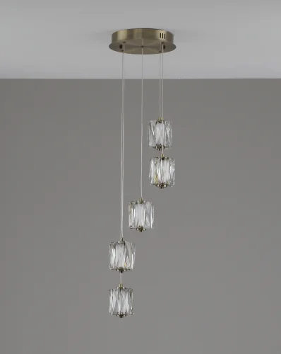 Светильник подвесной LED Prismique V11713-PL Moderli прозрачный на 5 ламп, основание латунь в стиле современный каскад