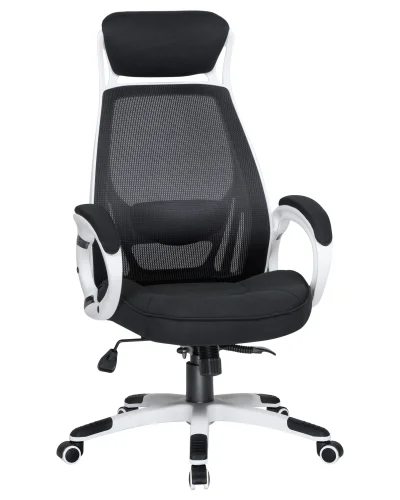 Офисное кресло для руководителей 109BL_White-LMR STEVEN WHITE, цвет белый пластик, чёрная ткань Dobrin, чёрный/сетка, ножки/металл/белый, размеры - 1210*1270***720*720