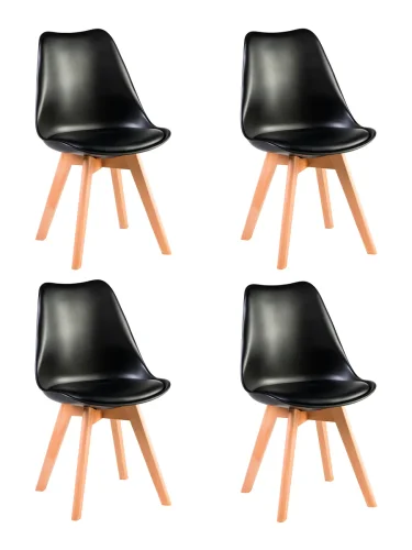 Стул обеденный набор 4 шт. SET-4 635PP-LMZL JERRY SOFT, цвет сиденья черный (B-03), цвет основания светлый бук Dobrin, /полимер, ножки/дерево/светлый бук, размеры - *830***490*540