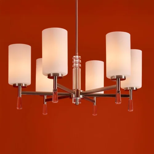 Люстра на штанге Chic FR2031PL-06N Freya белая на 6 ламп, основание никель в стиле классический фото 3 Люстра на штанге Chic FR2031PL-06N Freya белая на 6 ламп, основание никель в стиле классический фото 3