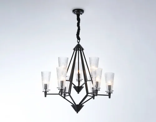 Люстра подвесная TR3238 Ambrella light прозрачная на 9 ламп, основание чёрное в стиле замковый кантри  фото 4