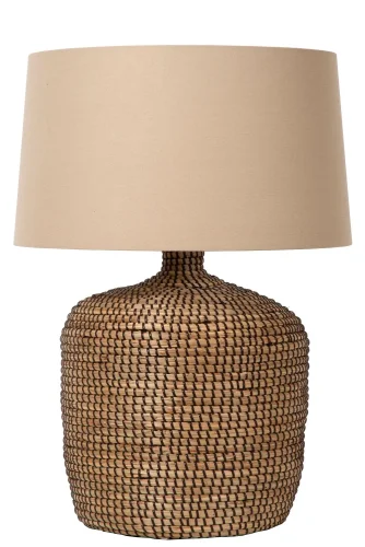 Настольная лампа Ambala 10551/81/73 Lucide белая на 1 лампу, основание бежевое коричневое дерево в стиле кантри фото 2