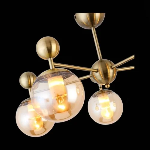 Люстра потолочная Pechio SLE106302-05 Evoluce янтарная прозрачная на 5 ламп, основание бронзовое в стиле современный шар фото 2