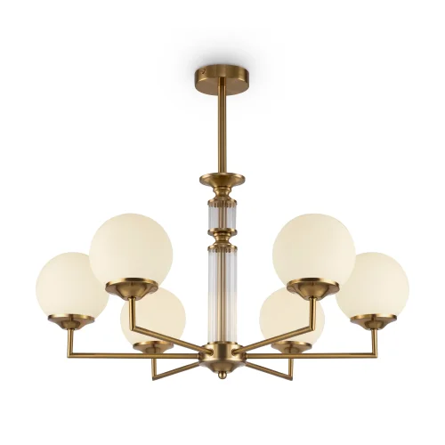 Люстра потолочная Bolas FR5185PL-06BS Freya белая на 6 ламп, основание латунь в стиле современный шар