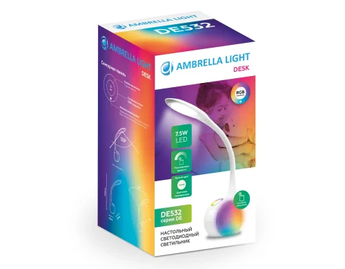 Настольная лампа LED RGB DE532 Ambrella light белая 1 лампа, основание белое полимер в стиле хай-тек современный  фото 2