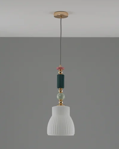 Светильник подвесной Charm V10904-P Moderli белый 1 лампа, основание золотое в стиле современный выдувное фото 2