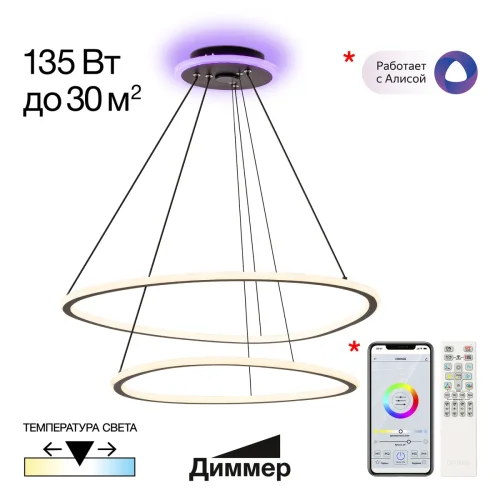 Люстра подвесная LED с пультом Trio CL215B061E Citilux белая на 1 лампу, основание чёрное в стиле современный минимализм яндекс алиса с пультом маруся