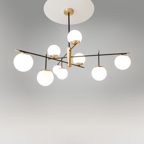 Люстра на штанге Nostalgia MOD048PL-09G Maytoni белая на 9 ламп, основание матовое золото в стиле современный шар фото 6