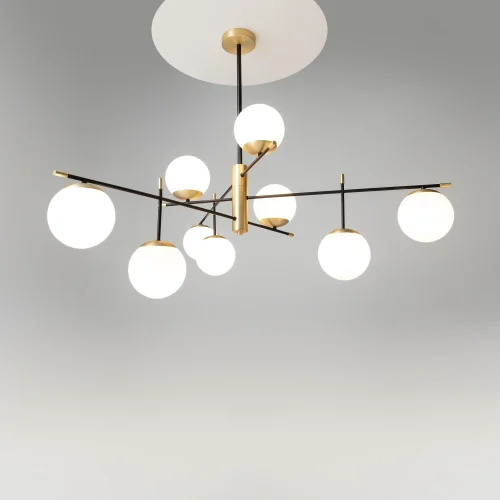 Люстра на штанге Nostalgia MOD048PL-09G Maytoni белая на 9 ламп, основание матовое золото в стиле современный шар фото 6 Люстра на штанге Nostalgia MOD048PL-09G Maytoni белая на 9 ламп, основание матовое золото в стиле современный шар фото 6