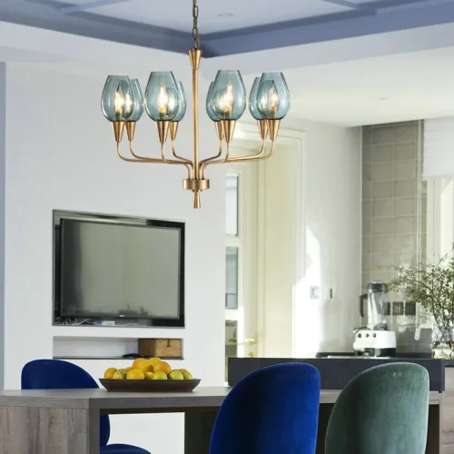 Подвесная дизайнерская люстра Viola 10 Синий 102199-26 ImperiumLoft синяя на 10 ламп, основание латунь в стиле современный  фото 11