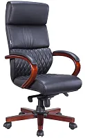 Кресло руководителя руководителя President Wood Кожаный Черный EP 101 W Leather Black Everprof, чёрный/кожа, ножки//, размеры - 1190*1255***610*