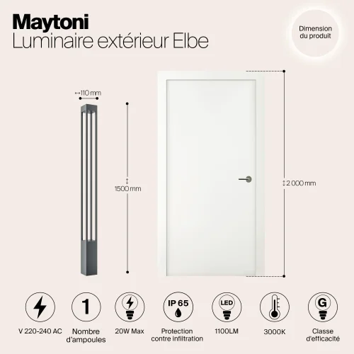Парковый светильник LED Elbe O424FL-L20GF Maytoni уличный IP65 чёрный на 1 лампу, плафон чёрный в стиле современный LED фото 4